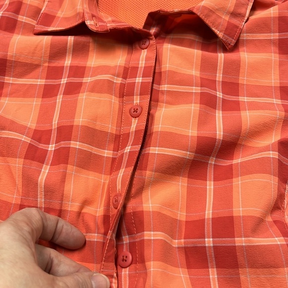 DULUTH TRADING Outdoor Hiking Cabin Vented Fishing Orange Plaid Nylon Shirt L - Picture 6 of 16
